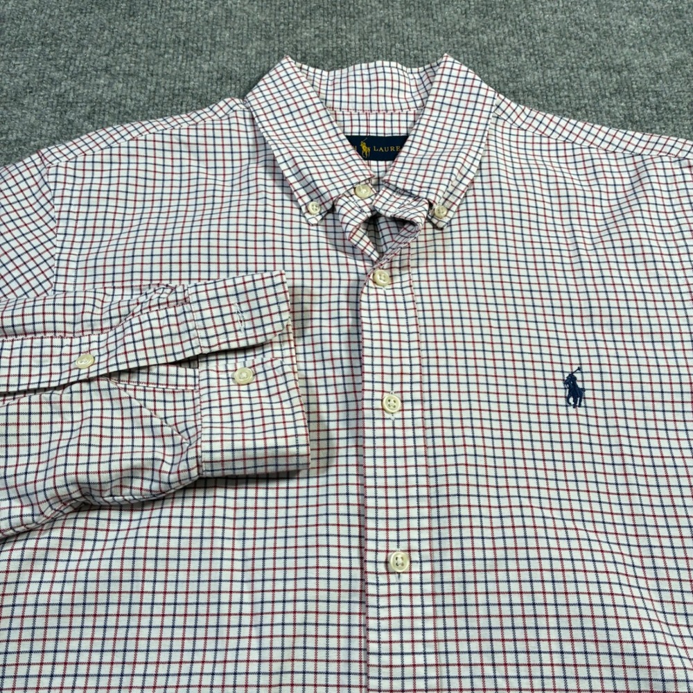 Ralph Lauren Button Down Shirt Mens M Red Navy Tattersall Check‎ Cotton